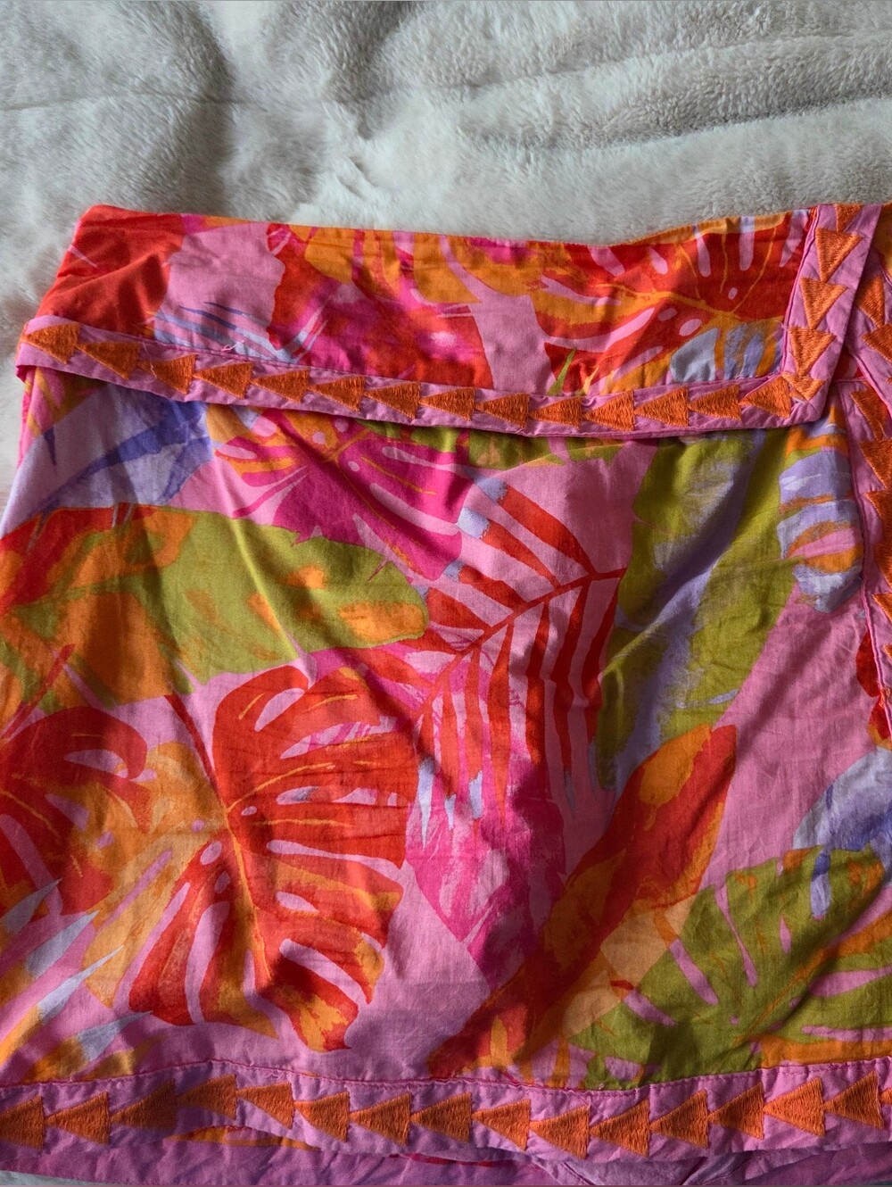 J.marie Tropical Pink & Orange Leaf Print Mini Skort